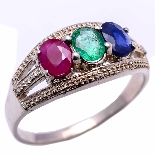 925 sterling silver Ruby,Emerald,Sapphire Gemstone Ring