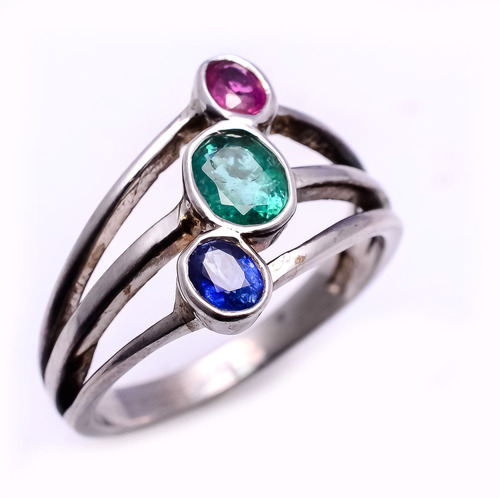 925 sterling silver Ruby,Emerald,Sapphire Gemstone Ring