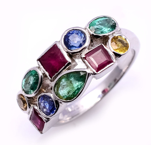 925 sterling silver Ruby,Emerald,Sapphire Gemstone Ring