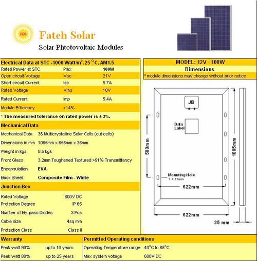 100w Solar Photovoltaic Panel