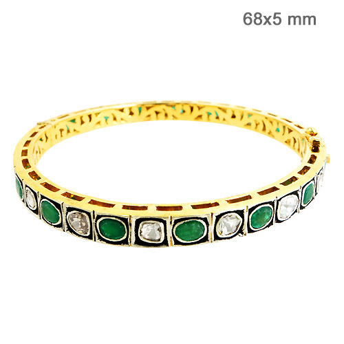 Rose Cut Diamond Emerald Bangle