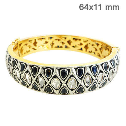 Diamond Blue Sapphire Gold Bangle