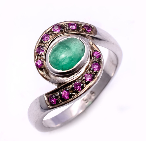 925 sterling silver Ruby & Emerald Gemstone Ring