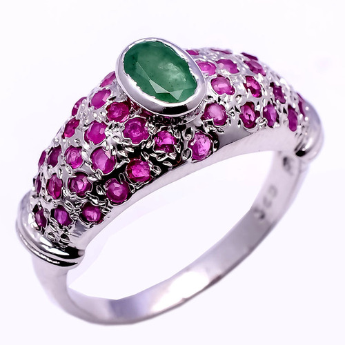 925 sterling silver Ruby & Emerald Gemstone Ring