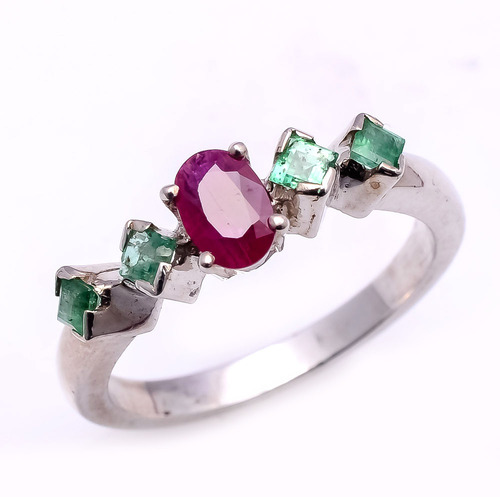 925 sterling silver Ruby & Emerald Gemstone Ring