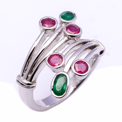 925 sterling silver Ruby & Emerald Gemstone Ring