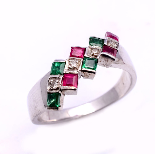 925 sterling silver Ruby,Emerald & Diamond Gemstone Ring