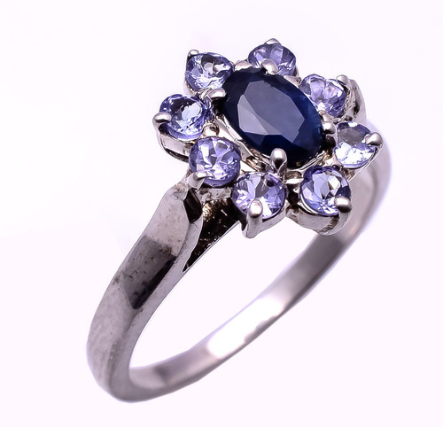925 Sterling silver Blue Sapphire & Tanzanite Gemstone Ring