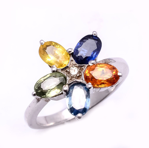 925 Sterling silver Multi Sapphire Gemstone Ring