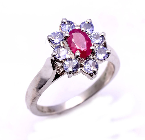 925 Sterling Silver Ruby & Tanzanite Gemstone Ring