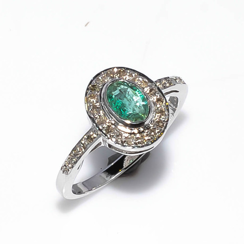 925 Sterling silver Emerald & Diamond gemstone Ring