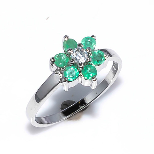 925 Sterling silver emerald & CZ gemstone ring