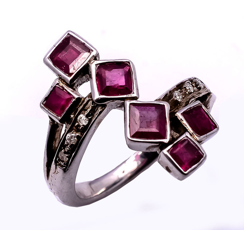 925 Sterling silver Ruby & Diamond Gemstone Ring