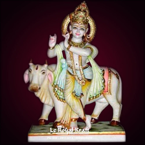 Marble Krishna With Cow