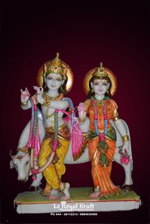 Marble Radha Krishna With Cow