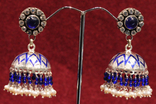 Blue Meenakari jhumka