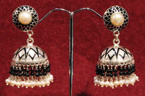 Black Meenakari Pearl Jhumka 