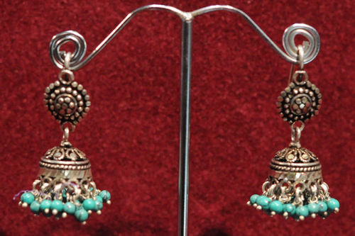 Undefined - Metal Beads Jhumka 4 cm, Silver Color, Lightweight Durable Post Earrings