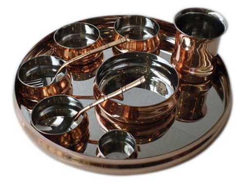 Steel Copper Curved Thali Set