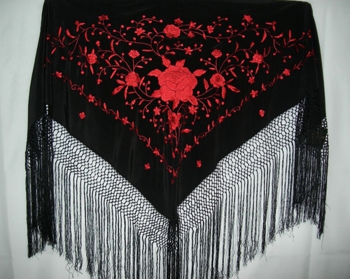 Hand Embroidered Spanish Silk Flamenco Piano Shawl