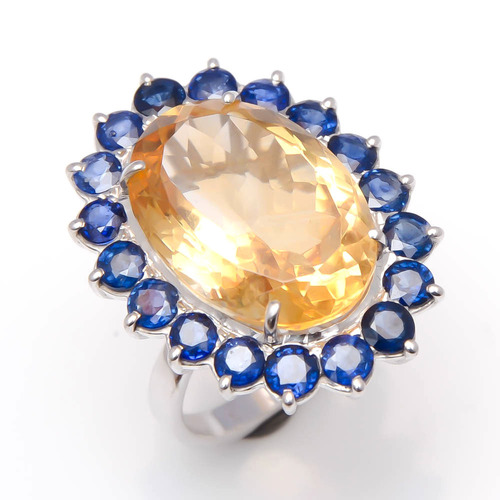 925 sterling silver golden topaz & Sapphire ring