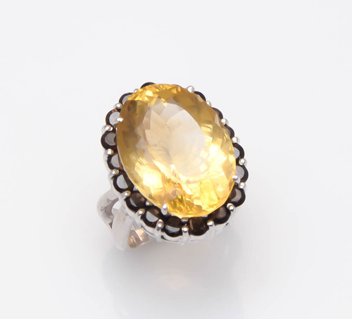 925 sterling silver golden topaz & Smoky Topaz ring