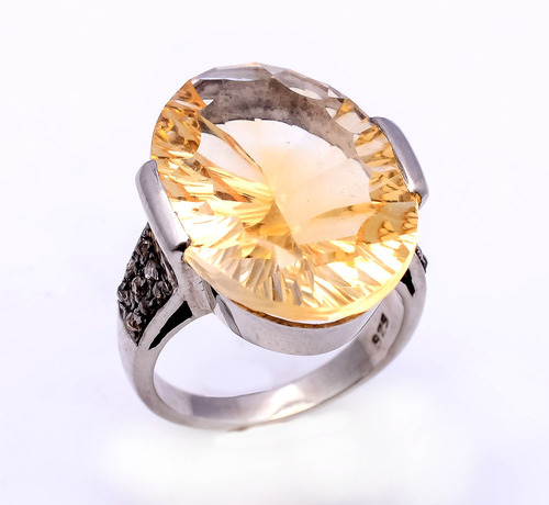 925 sterling silver golden topaz & Diamond ring