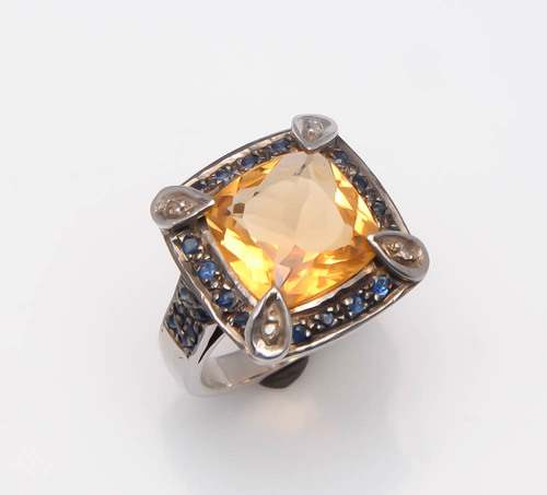 925 sterling silver golden topaz,Smoky topaz & Diamond ring