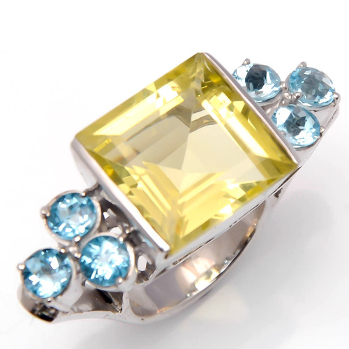 925 sterling silver Lemon topaz & Blue topaz ring