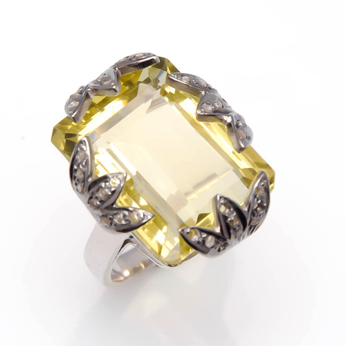 925 sterling silver Lemon topaz & Diamond ring