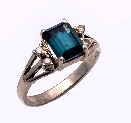 925 Sterling Silver Tourmaline & Diamond Gemstone Ring