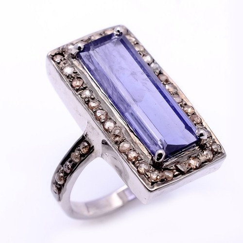 925 Sterling silver Water Sapphire & Diamond Gemstone Ring