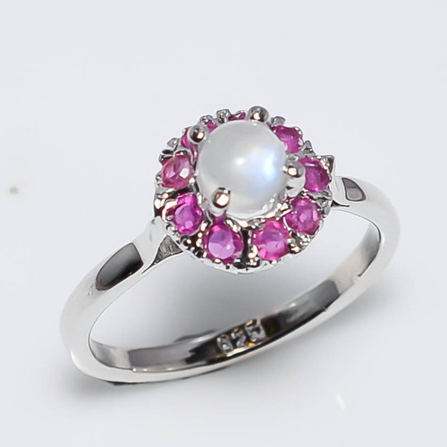 925 sterling silver Rainbow Moon & Ruby Gemstone Ring