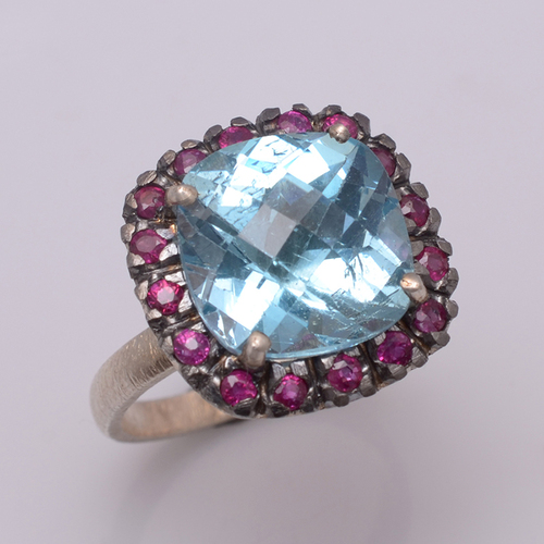 925 Sterling silver Blue Topaz & Ruby gemstone Ring