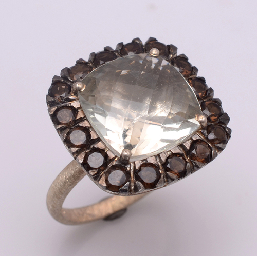925 Sterling silver Crystal & Smoky Topaz gemstone Ring