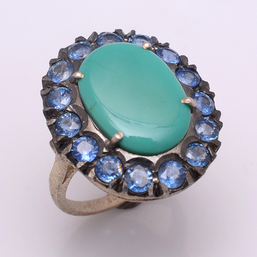 925 sterling Silver Tourquoise & Blue Topaz gemstone Ring