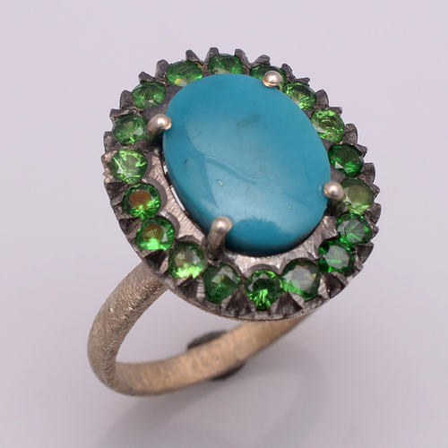 925 Sterling silver Turquoise & Tsavorite Gemstone Ring