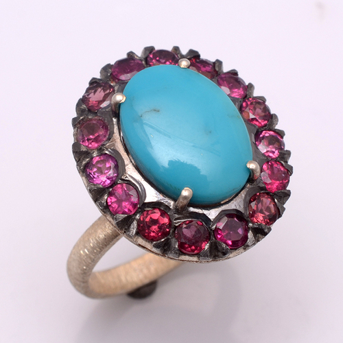 925 sterling silver Turquoise & Ruby gemstone ring