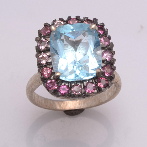 925 sterling silver blue Topaz & Tourmaline gemstone Ring