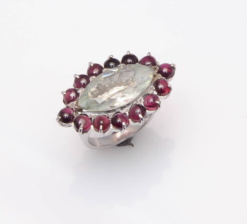 925 Sterling silver green Amethyst & garnet gemstone Ring