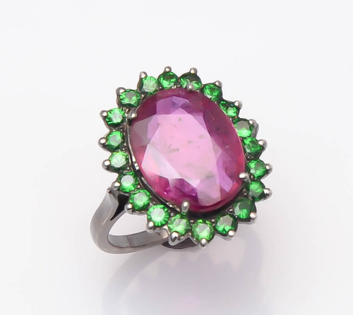925 sterling silver Ruby & Tsavorite Gemstone Ring