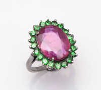 925 Sterling Silver Ruby & Tsavorite Gemstone Ring