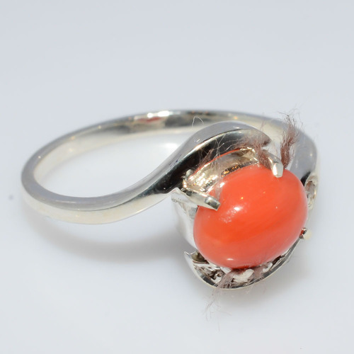 925 Sterling silver Coral & diamond Gemstone ring