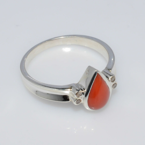 925 Sterling silver Coral & diamond Gemstone ring