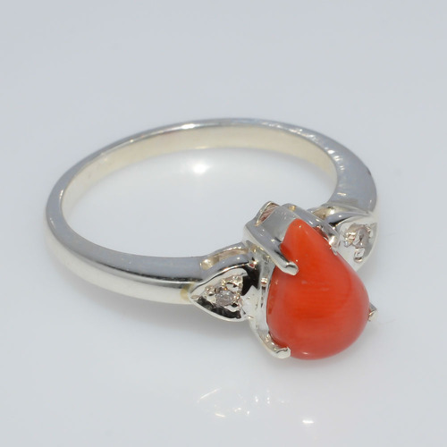 925 Sterling silver Coral & diamond Gemstone ring