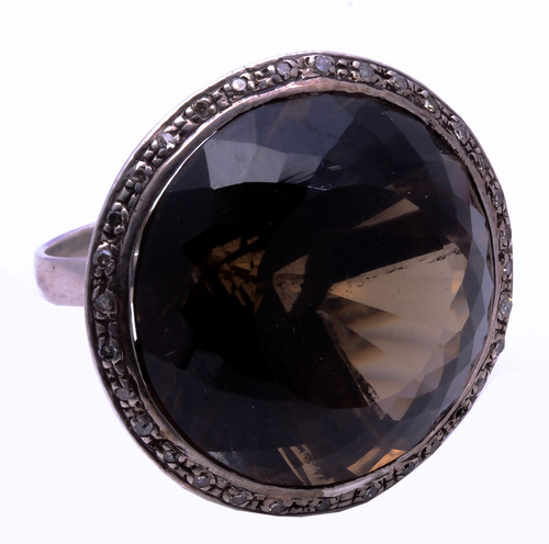 925 Sterling silver Smoky Topaz & Diamond gemstone ring