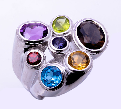 925 Sterling Silver Multi Semi-Precious Gemstone Ring
