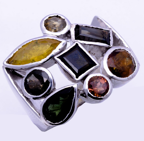 925 Sterling Silver Multi Semi-Precious Gemstone Ring