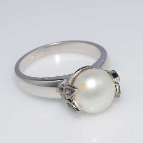925 sterling silver Pearl & Diamond ring