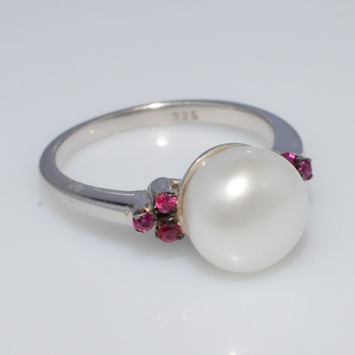 925 Sterling silver Pearl & Ruby gemstone Ring
